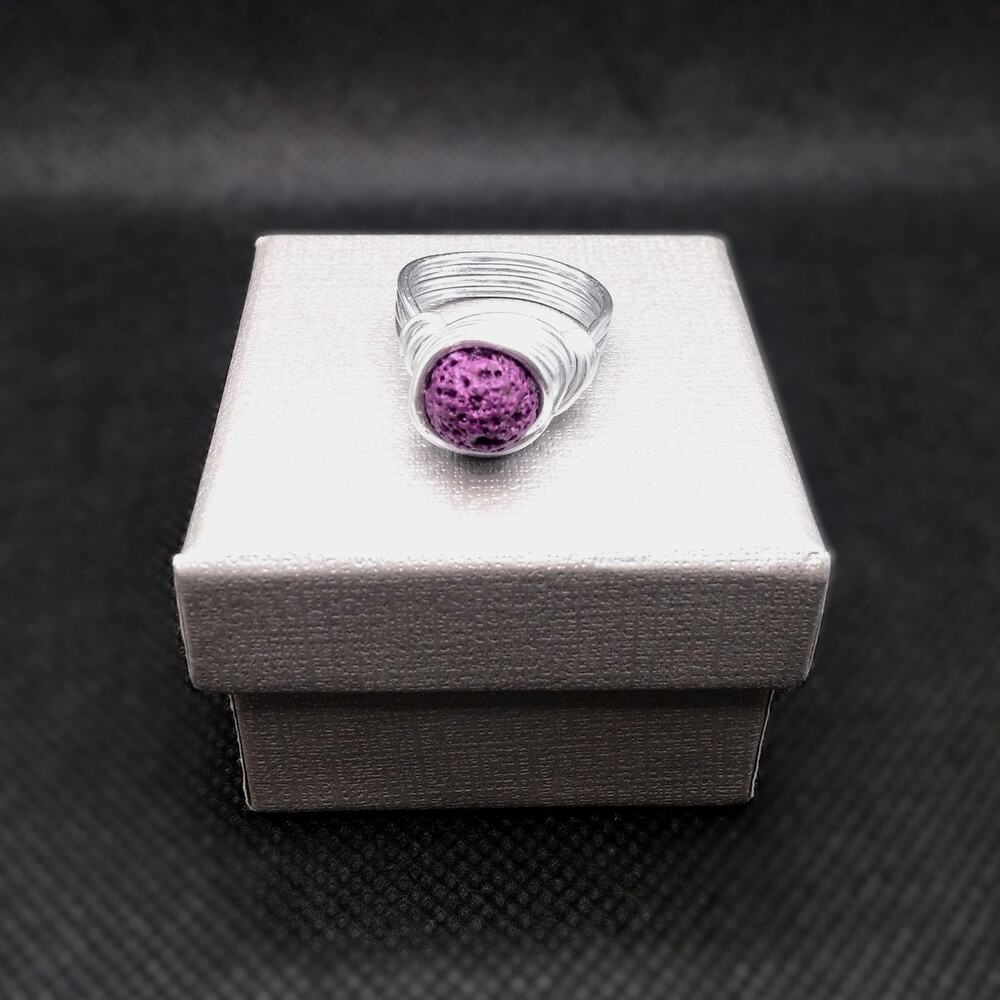 Artisan Lava Stone Diffuser Ring Purple Silver Tone Wire Wrap 4-Strand Shank NEW